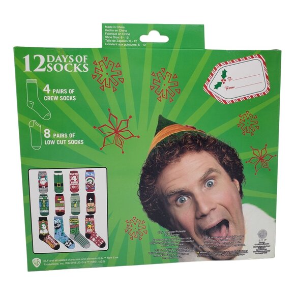 Elf Movie Sock Advent Gift Box Buddy Son of a Nut Cracker Adult 6-12 Novelty NEW - Picture 2 of 10